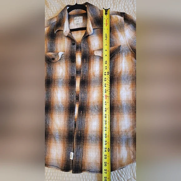 American Eagle - Orange/Black Plaid 100% Cotton Flannel Shirt - Picture 8 of 11